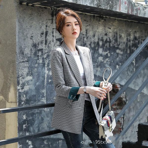 

professional wear jacket autumn and winter new houndstooth suit jacket female temperament long sleeve small suit1, White;black