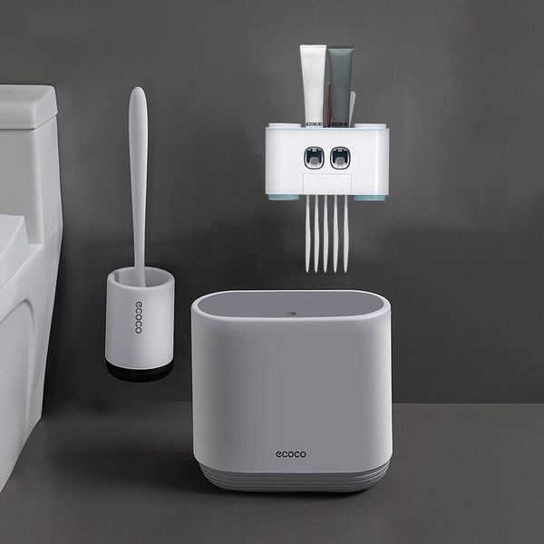 

automatic toothpaste dispenser wall mounted toothbrush holder toilet brush trash can for multifunction bathroom accessories set
