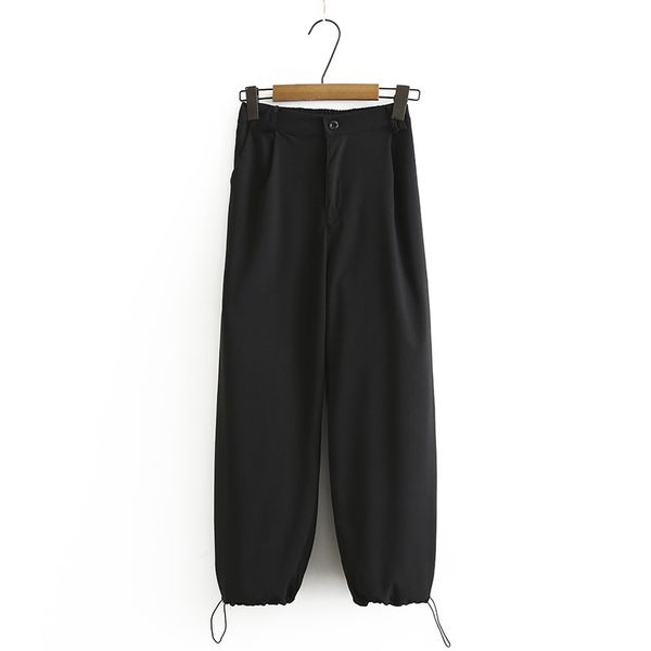 

xl-4xl plus black gray elastic waistband simple feminine officewear large size pants straight from vintage cojf, Black;white