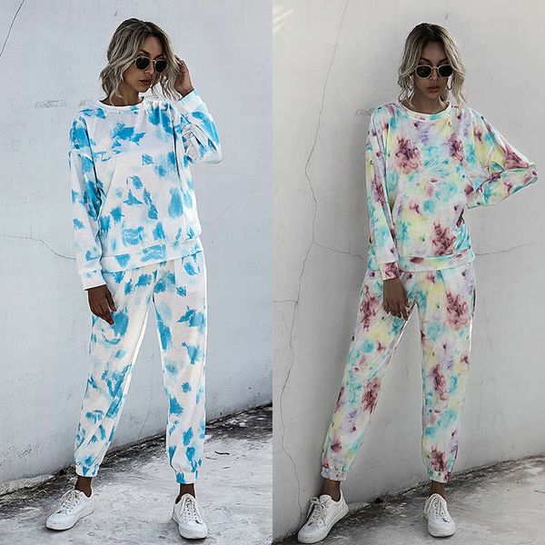 

fall / winter 2020 leisure fashion home sports tie dye tapered long sleeve suit, Gray