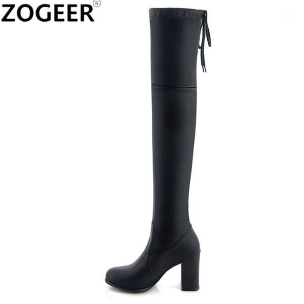 

boots fashion over the knee woman square high heel soft pu leather thigh female shoes ladies black white long shoes1