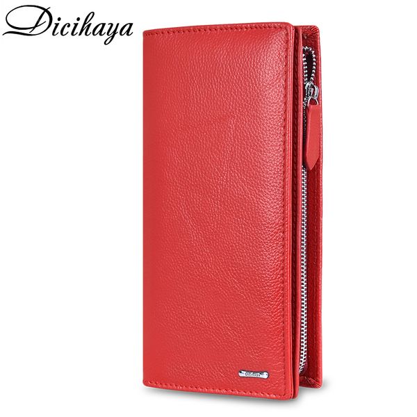 

dicihaya fashion women wallets long style multi-functional wallet coin purse zipper genuine leather female clutch card holder c1115, Red;black