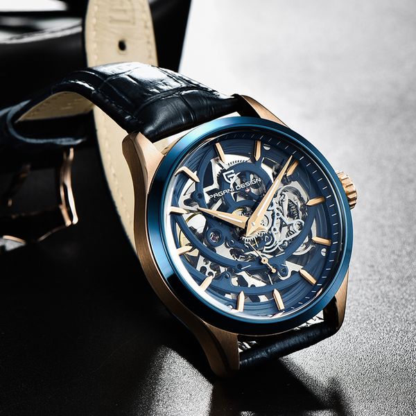 

2020 new pagani design men's watches mechanical skeleton wristwatch mens luxury automatic watch men waterproof relogio masculino, Slivery;brown