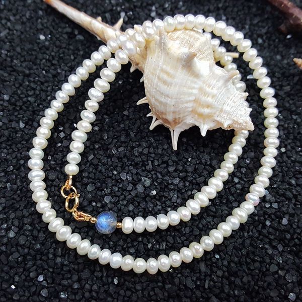 Lii Ji Aurora Labradorite 6mm perle d'acqua dolce perle 925 chiusura in argento sterling collana girocollo gioielli delicati per le donne Q0531