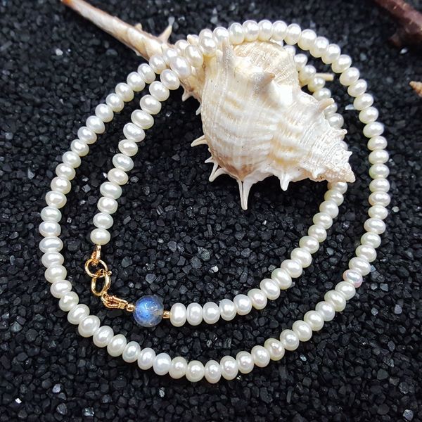 

lii ji aurora labradorite 6mm freshwater pearl beads 925 sterling silver clasp choker necklace delicate jewelry for women q0531