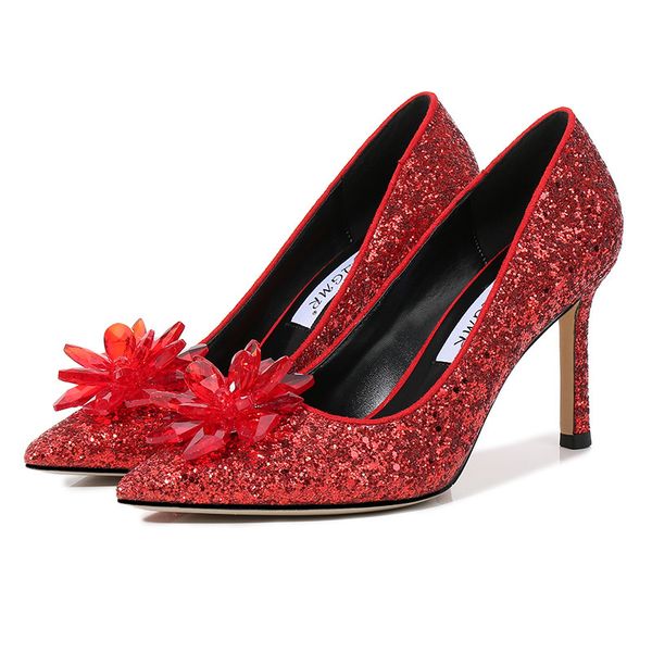 

2021 new lantejoulas crystal strass silver wedding heels social night shoes v63r, Black