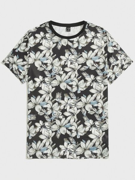 

men allover floral print tee 0247#, White;black