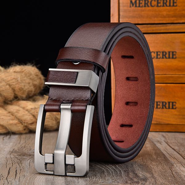 

lfmb]men's belt leather belt men pin buckle cow genuine leather belts for men 130cm mens belt cinturones hombre t200411, Black;brown