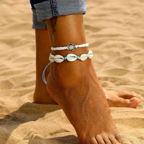 

iparam summer ocean beach anklet bohemian retro shell turtle beaded handmade anklet & bracelet 2019 new leg jewe jllfgp, Red;blue