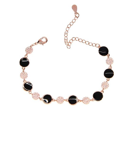 

charm bracelets fashion designers with black enamel & cz round bracelet female factory direct, Golden;silver