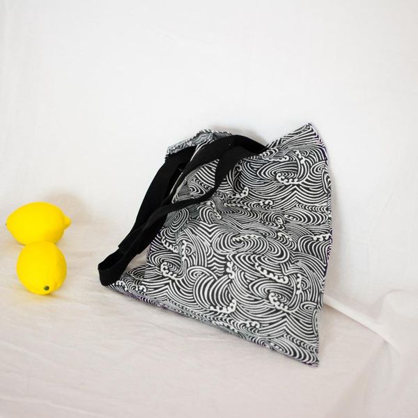 

yile open no lining cotton linen eco shopping tote shoulder bag sea spray wave black srap c12b h wmtwqv