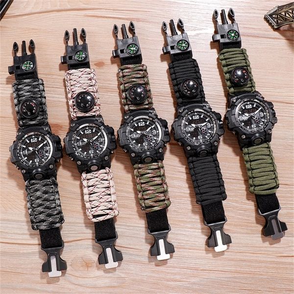 

outdoor adventure watch compass lighter watches men quartz electronic luminous watch 5bar waterproof watch nylon upgrade strap 201210, Slivery;brown