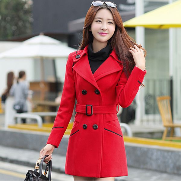 

women outerwear warm winter overcoat elegant blends female double breasted woolen coat simple wool jacket lj201110, Black