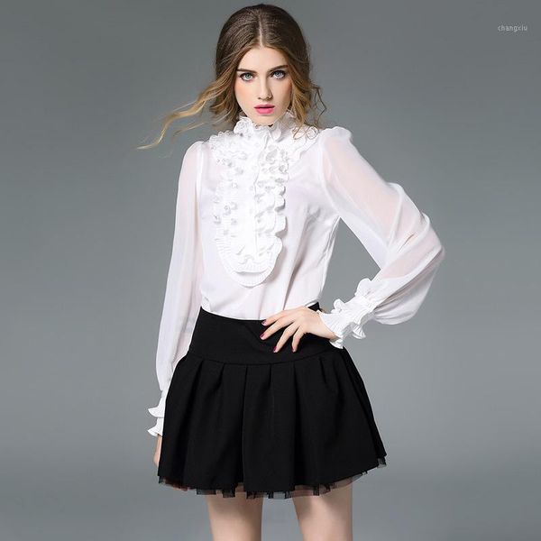 

white chiffon ribbon silk blouse for women long sleeve plus size casual office dress shirts clothes dropship1