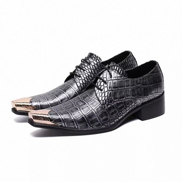 

formal dress shoes genuine leather british style metal toe crocodile pattern brogue shoes men lace up nightclub party shoes men #yn6t