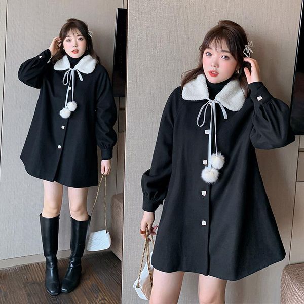 

fat mm sweet plus size woolen coat plus fertilizer to increase thickening 2020 autumn and winter new woolen coat women, Black