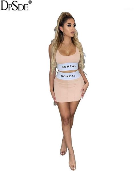 

dpsde women 2020 new girl style sets sleeveless round neck vest elastic mini short skirt letters two piece sets1, White