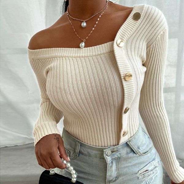 

women's sweaters sondr multicolor striped sweater slim fit stitching button long sleeve crew neck knit pullover nightclub fashion cloth, White;black