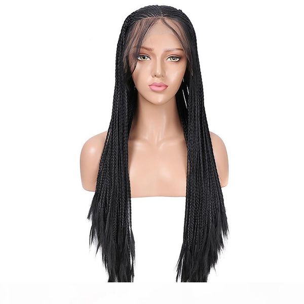 

long braided box braids synthetic lace front wig heat resistant fiber hair black glueless lace wigs for women with baby hair