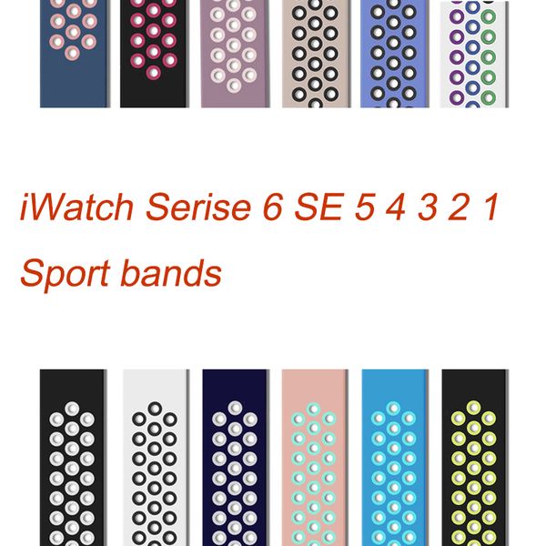 

silicone breathable sports band double color hollow out design rubber strap watchband for iwatch 5/4/3/2/1 38 40 42 44mm
