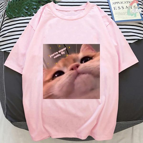 

summer 2021 pink kpop blouse women kawaii cute cat love blouses harajuku short sleeve vogue streetwear blusas casual women, White