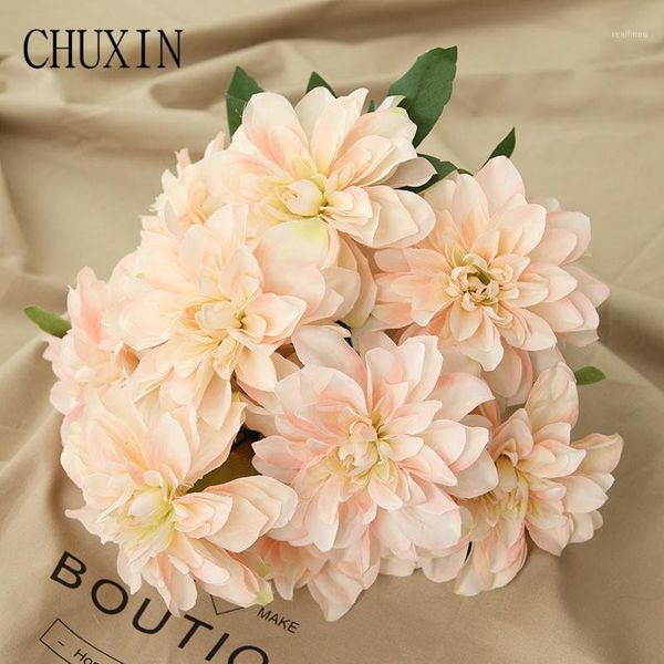 

high-end simulation 10 heads bunch dahlia wedding decoration bride holding bouquets home table decoration artificial flowers1