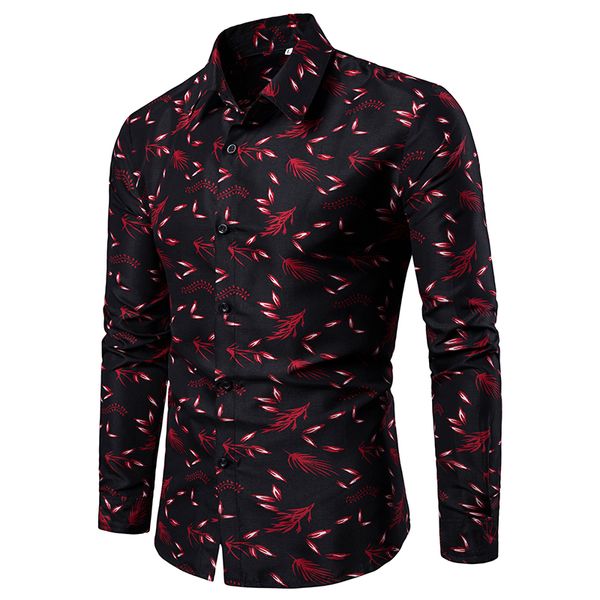 

new men's printed shirts male slim fit long sleeve shirt men red black floral print casual shirts plus size -4xl c1211, White;black