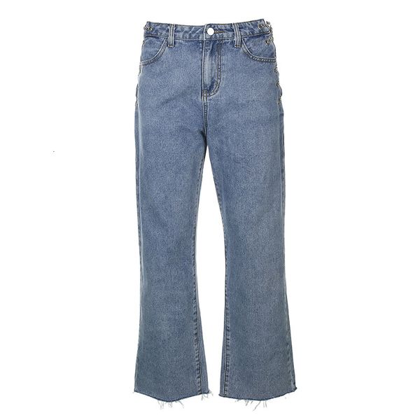 

2021 new summer custom fashions split fork high waist down women's brim straight mop pants z8lf, Blue