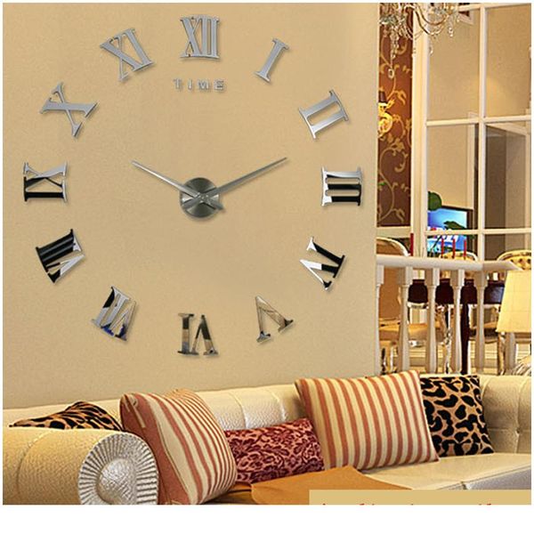 

promotion new home decor large roman mirror fashion modern quartz clocks living room diy wall clock sticker watch wmtxvb