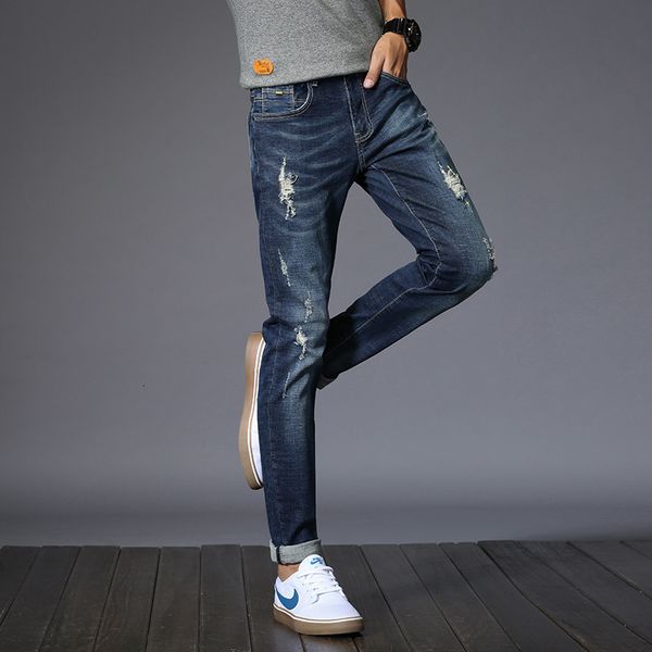 

new autumn and winter wear men's elastic slim jeans pencil pants, Blue