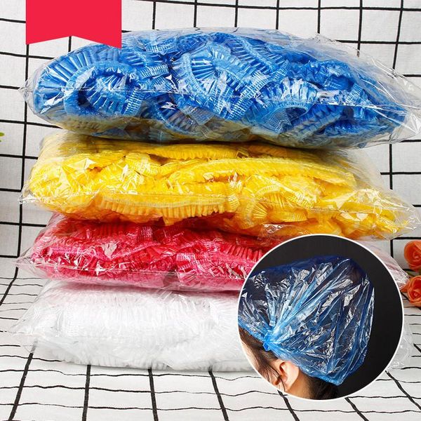 

100/20pcs disposable plastic bag shower caps hat anti dust hat set women men bath caps hair salon beauty accessories