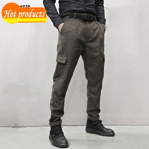 

2021 the new british men gray pockets casual slim fit wool tuesdays metrosexual zipper straight pants k928 atq6, Blue;gray