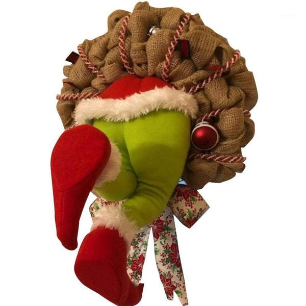 

decorative flowers & wreaths 12/14/16 inch christmas thief stole burlap wreath pendan with poseable plush legs for thanksgivings indoor deco