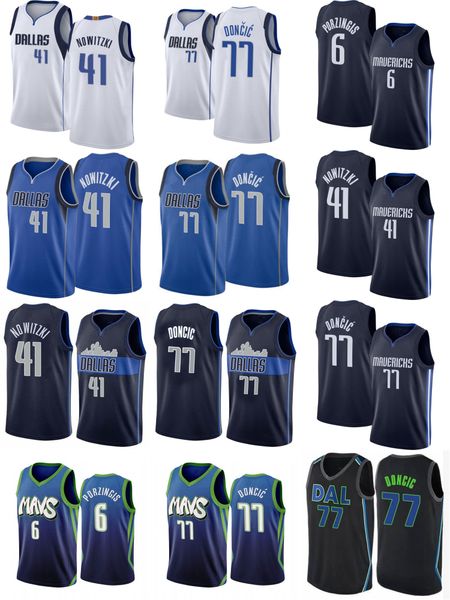 

ncaa 77 doncic jersey mens dirk 41 nowitzki kristaps 6 porzingis navy blue vintage college basketball jerseys stitched, Black