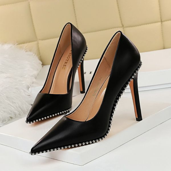 

2020 and fashion banquet was thin heels high women's stiletto shallow mouth rivet sole shoes b0uj, Black