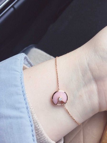 

s925 silver bangle charm pendant bracelet with pink jade for women wedding jewelry gift have box stamp ps7369, Black