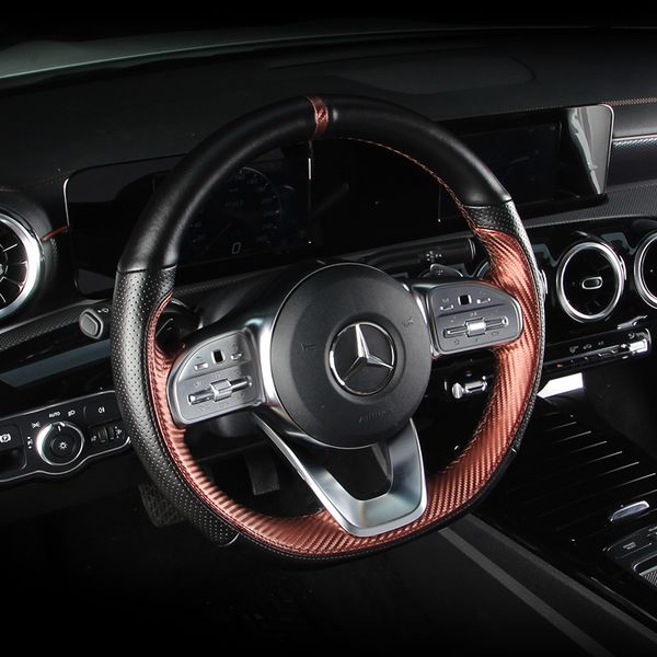 

car goods diy leather carbon fiber grain car steering wheel cover for mercedes benz a200lc e a180l series accessories