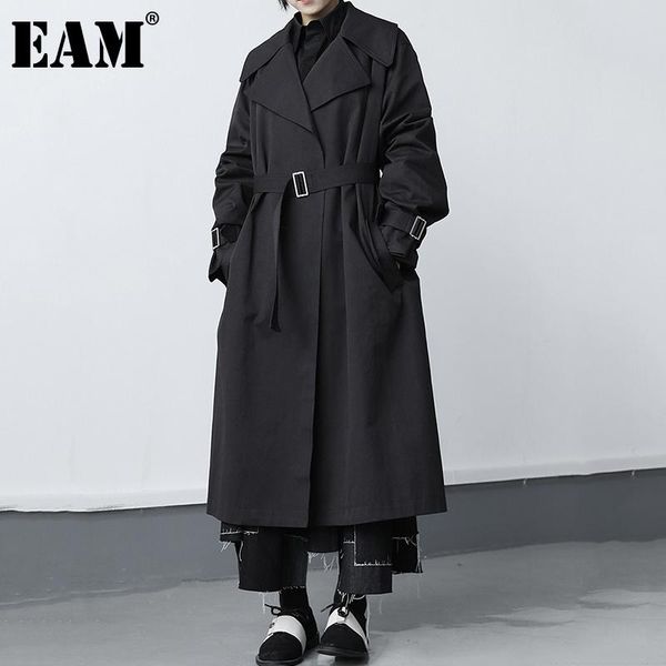 

eam] women black belt long big size trench new lapel long sleeve loose fit windbreaker fashion spring autumn 2020 1dd0775, Tan;black