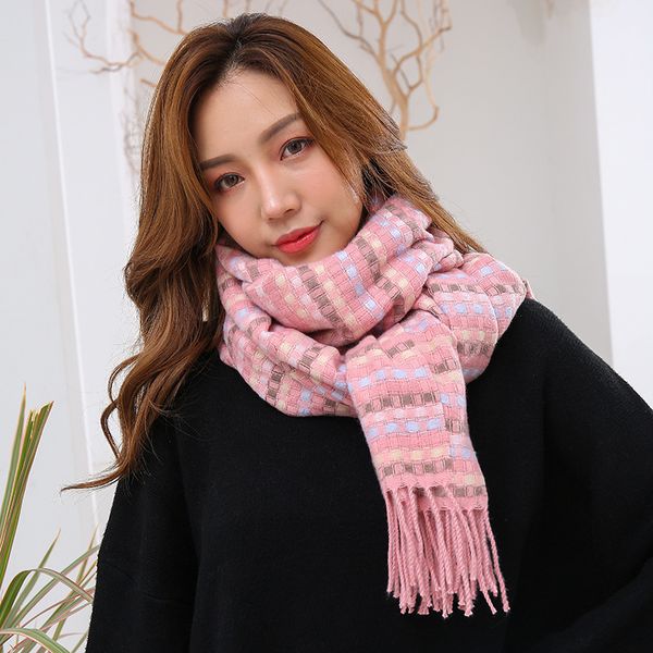 

korean small fragrant style warm imitation cashmere autumn and winter new fashion couple long tassel scarf bib, Blue;gray