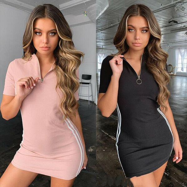 

womens solid color sports dresses casual short sleeve evening party short dress bodycon long sport dress new, Black;gray