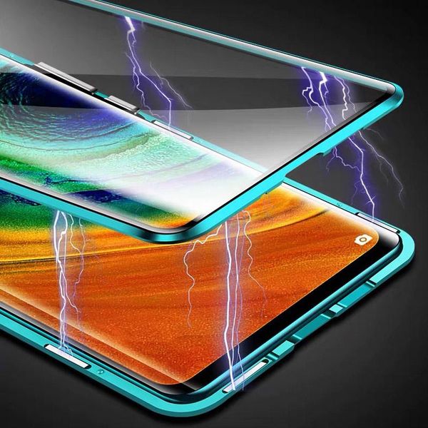 

360 metal magnetic phone case for huawei p40 p30 p20 mate30 mate20 pro honor 20 30 30s double side tempered glass h sqcvbz