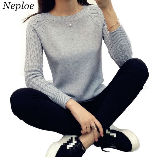 

neploe women o neck pullover sweater autumn winter korean new solid basic knitted sweater female fashion wild knitwear66205 201111, White;black