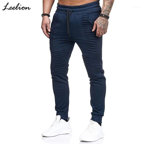 

leelion 2019 new fashion pleated pants men solid fitness casual mens trousers sweatpants streetwear hip hop joggers pants male11, Black