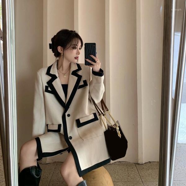 

vintage elegant womens blazers long sleeve autumn korean blazers office wear casaco feminino coat women de50xz1, White;black