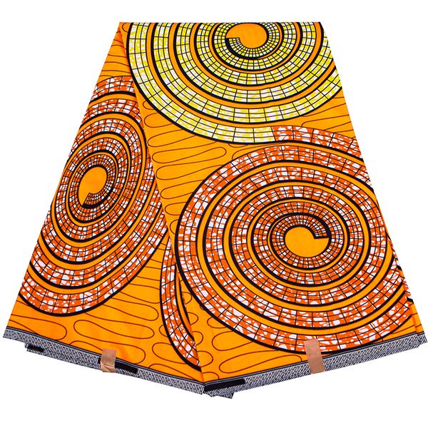 Großer Kreis, afrikanischer Polyester-Wachsdruckstoff, orange Hintergrundmaterial, 6 Yards/3 Yards, afrikanischer Stoff für Partykleid