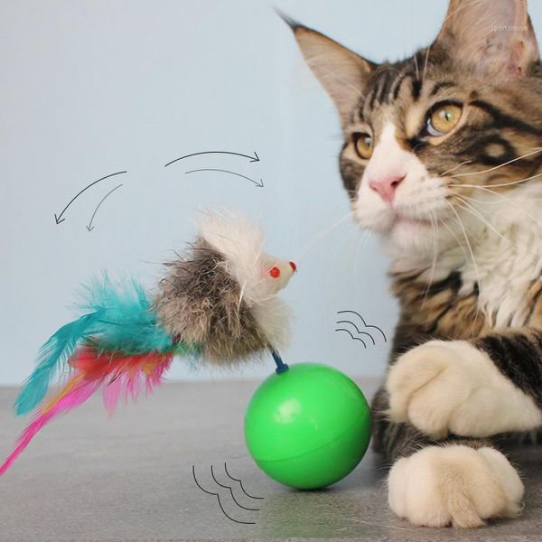 

cat toys [mpk store] tumbler toy with feather, funny cute feather mouse leather ball1