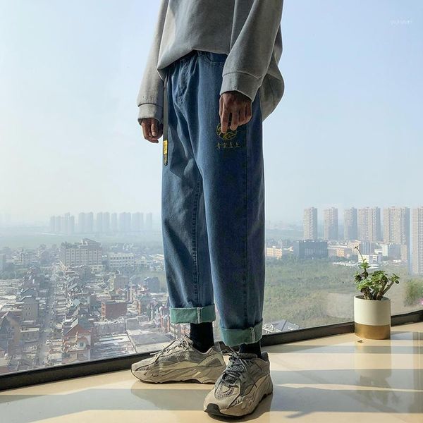 

2019 send belt men's embroidered baggy homme cargo pocket jeans blue color casual pants male loose biker denim trousers s-2xl1