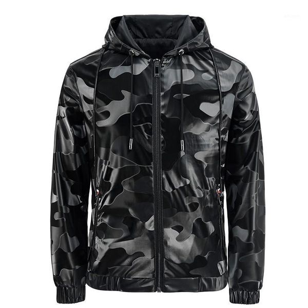 

windbreaker men casual jacket 2020 new arrival spring autumn hooded camouflage zipper pu jackets outwear men's coat my1871, Black;brown