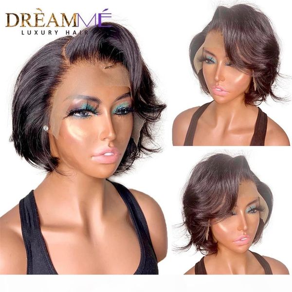 

short simulation human hair wig with bangs natural straight 13x4 bob synthetic lace front wigs for women 150% density preplucked, Black;brown