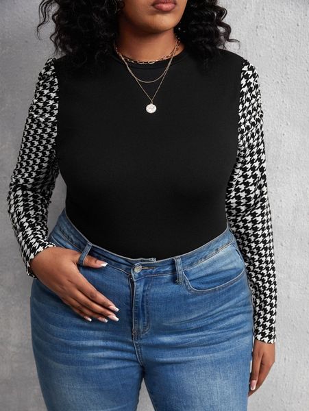 

plus houndstooth print tee o8sx#, Black